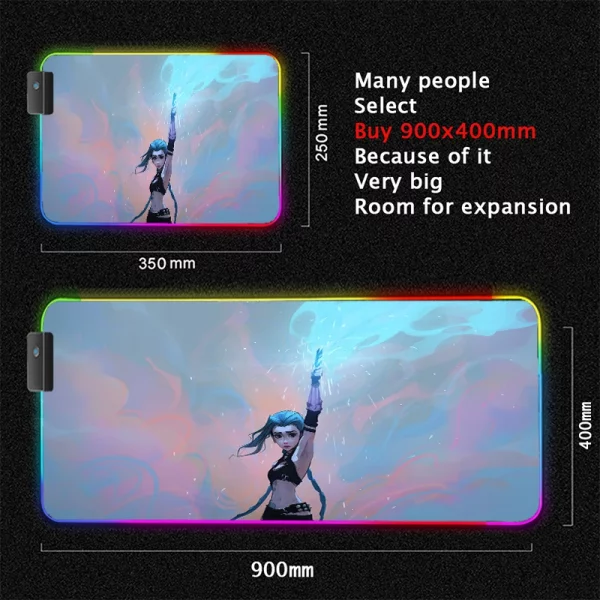 Grand Tapis de Souris Gaming XXL RGB avec Design Anime Jinx Arcane - Confort et Durabilité Assurés pour Gamers