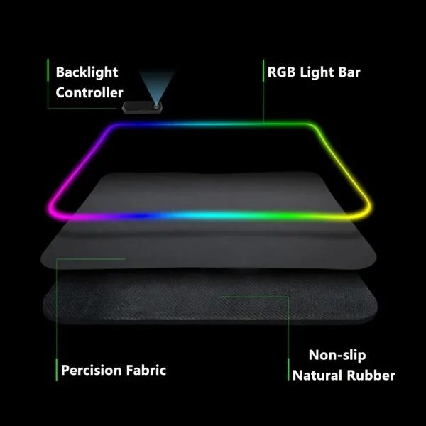 Maxi Tapis de Souris Gaming XXL RGB avec Éclairage LED Multicolore et Surface Antidérapante pour une Expérience de Jeu Immersive – Image 6