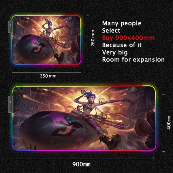 Grand Tapis de Souris Gaming XXL RGB avec Design Anime Jinx Arcane - Confort et Durabilité Assurés pour Gamers – Image 16