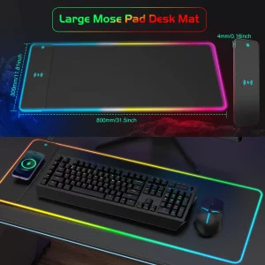 Tapis de Souris Gaming RGB avec Chargeur Sans Fil Intégré 15W pour Expérience Ultime