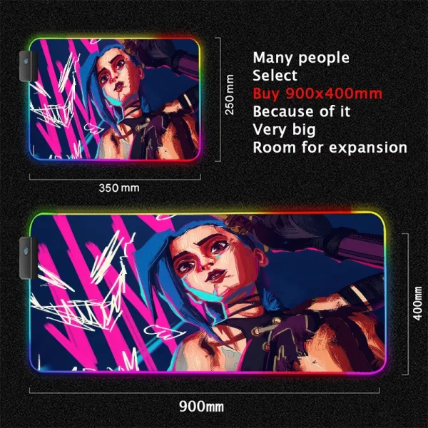 Grand Tapis de Souris Gaming XXL RGB avec Design Anime Jinx Arcane - Confort et Durabilité Assurés pour Gamers – Image 10