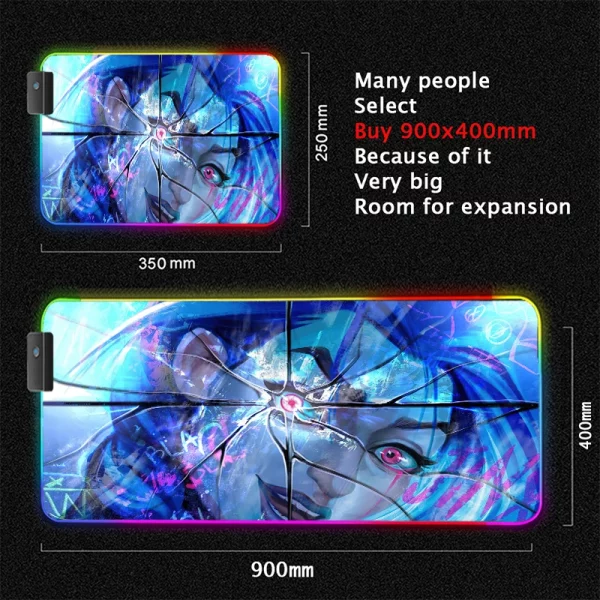Grand Tapis de Souris Gaming XXL RGB avec Design Anime Jinx Arcane - Confort et Durabilité Assurés pour Gamers – Image 11