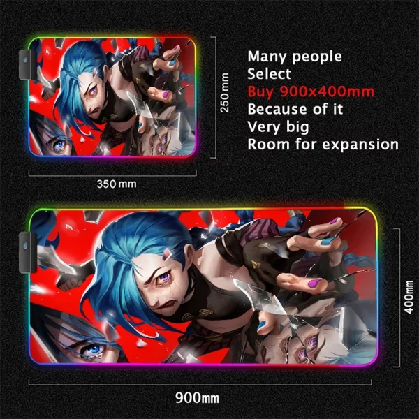 Grand Tapis de Souris Gaming XXL RGB avec Design Anime Jinx Arcane - Confort et Durabilité Assurés pour Gamers – Image 21