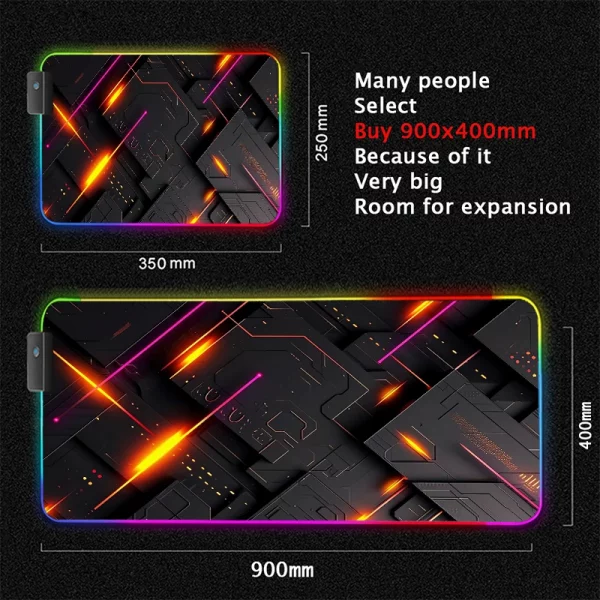 Maxi Tapis de Souris Gaming XXL RGB avec Éclairage LED Multicolore et Surface Antidérapante pour une Expérience de Jeu Immersive