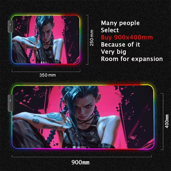 Grand Tapis de Souris Gaming XXL RGB avec Design Anime Jinx Arcane - Confort et Durabilité Assurés pour Gamers – Image 9