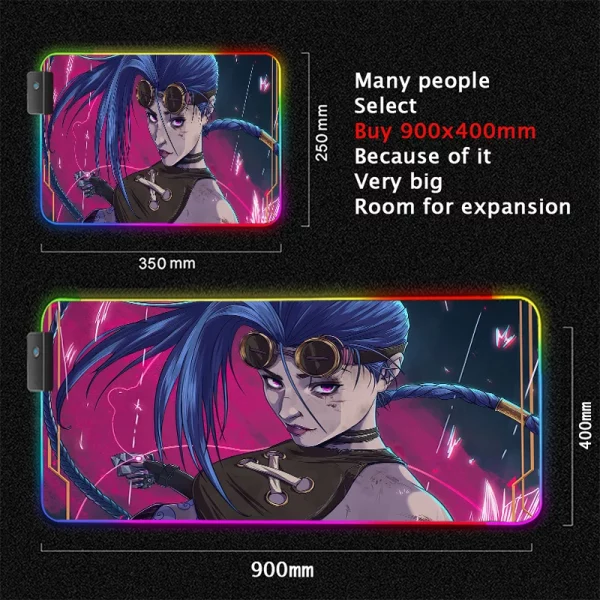 Grand Tapis de Souris Gaming XXL RGB avec Design Anime Jinx Arcane - Confort et Durabilité Assurés pour Gamers – Image 8