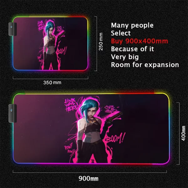 Grand Tapis de Souris Gaming XXL RGB avec Design Anime Jinx Arcane - Confort et Durabilité Assurés pour Gamers – Image 22