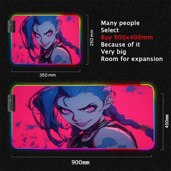 Grand Tapis de Souris Gaming XXL RGB avec Design Anime Jinx Arcane - Confort et Durabilité Assurés pour Gamers – Image 18