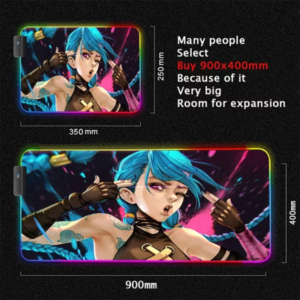 Grand Tapis de Souris Gaming XXL RGB avec Design Anime Jinx Arcane - Confort et Durabilité Assurés pour Gamers – Image 12