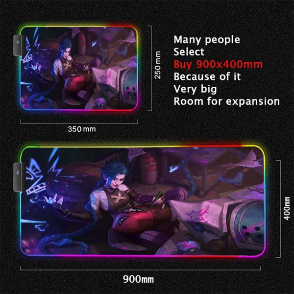 Grand Tapis de Souris Gaming XXL RGB avec Design Anime Jinx Arcane - Confort et Durabilité Assurés pour Gamers – Image 15