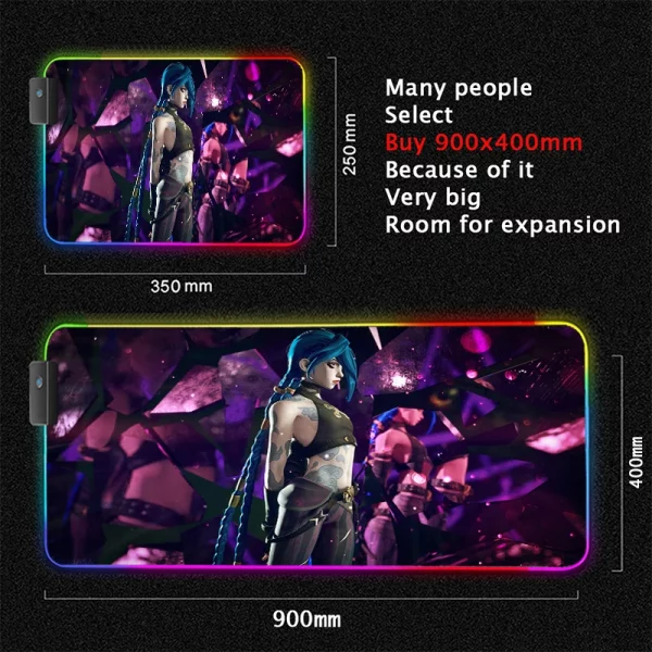 Grand Tapis de Souris Gaming XXL RGB avec Design Anime Jinx Arcane - Confort et Durabilité Assurés pour Gamers – Image 13